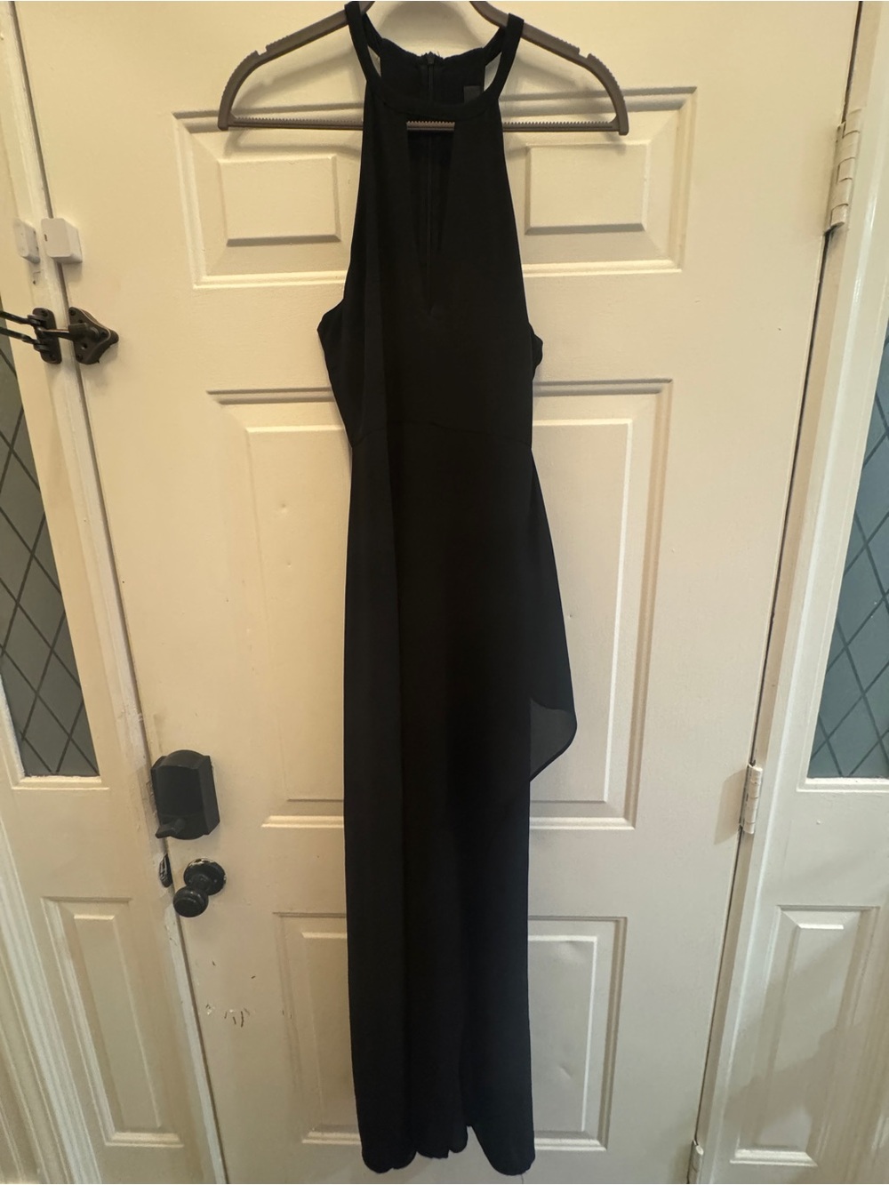 Lulu's Black Halter Maxi Dress with short liner, sheer top layer